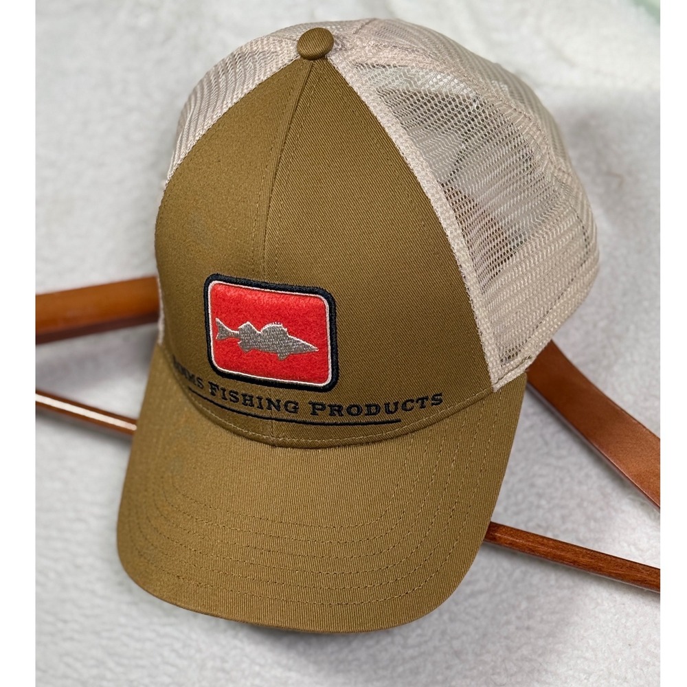 Simms Fishing Products Snapback Trucker Hat Khaki One Size Adjustable Mesh Back